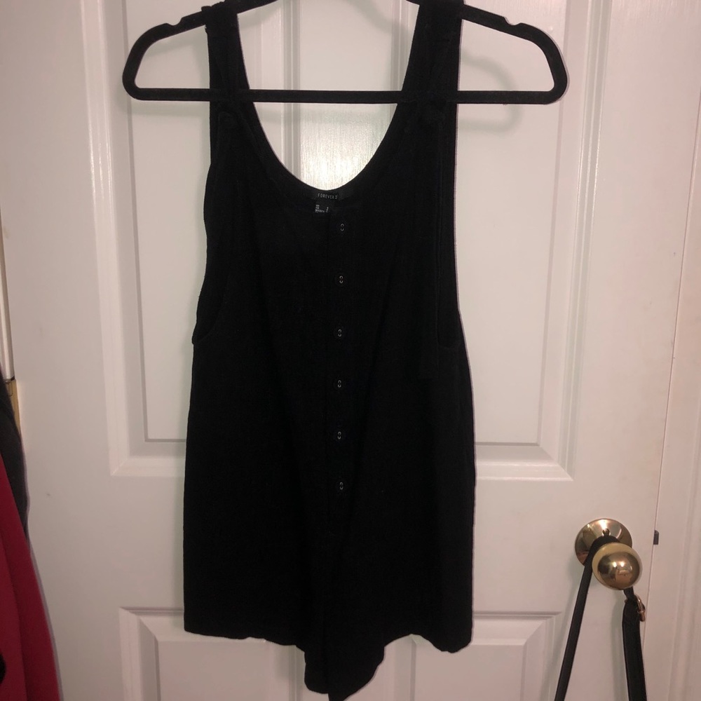 Black Rayon Button Overall Romper